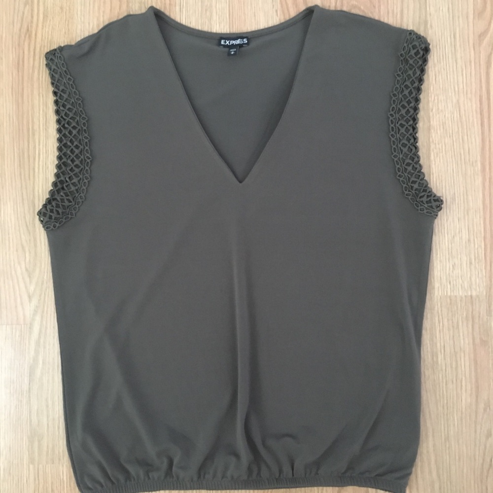 Express olive green v neck top woven detail NWOT